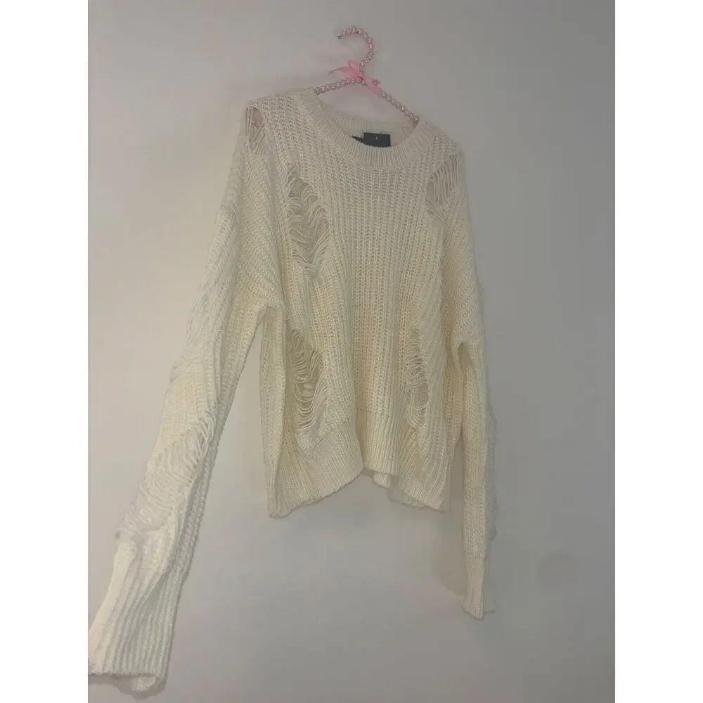 NWT Blue B Boutique Distressed Sweater Ivory‎ Size S/M & M/ L Boho Indie Spring